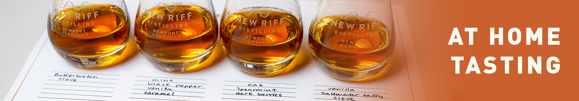 At Home Tasting. Four Glasses filled with whiskey.